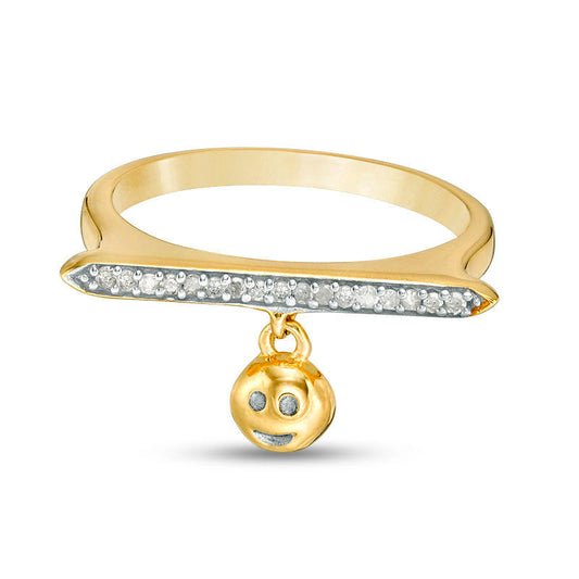 0.05 CT. T.W. Natural Diamond Bar and Smiley Face Charm Ring in Sterling Silver with Solid 14K Gold Plate