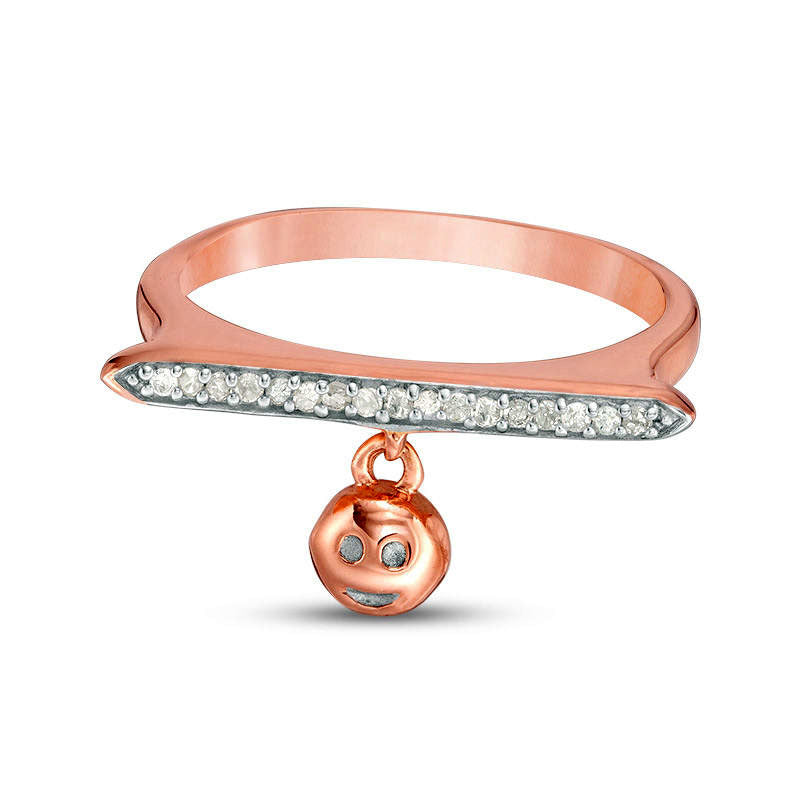 0.05 CT. T.W. Natural Diamond Bar and Smiley Face Charm Ring in Sterling Silver with Solid 14K Rose Gold Plate