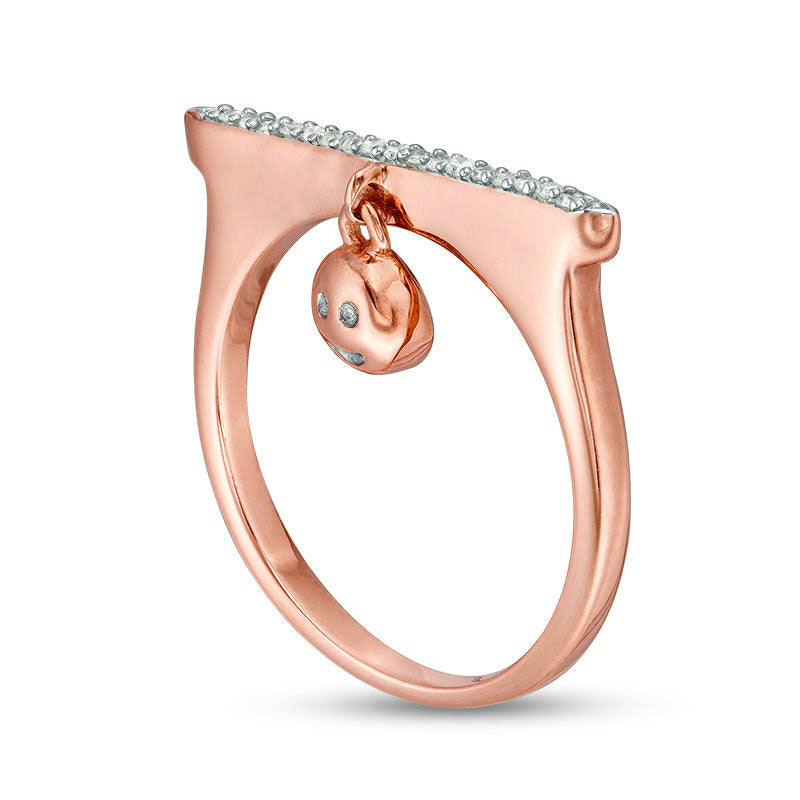 0.05 CT. T.W. Natural Diamond Bar and Smiley Face Charm Ring in Sterling Silver with Solid 14K Rose Gold Plate