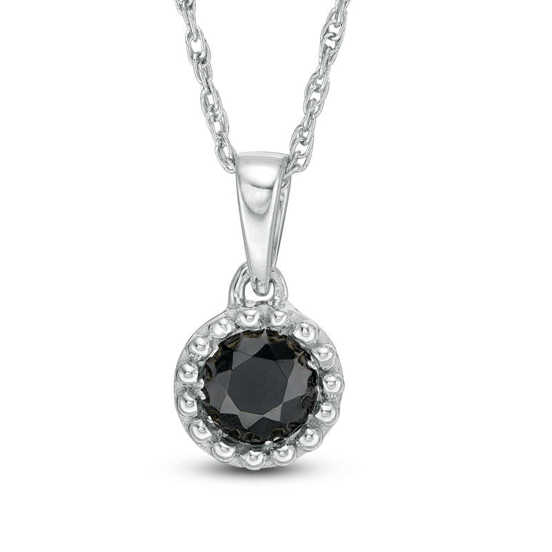 0.38 CT. Enhanced Black Natural Clarity Enhanced Solitaire Beaded Frame Pendant in 10K White Gold