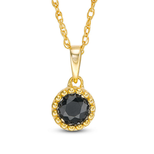 0.38 CT. Enhanced Black Natural Clarity Enhanced Solitaire Beaded Frame Pendant in 10K Yellow Gold