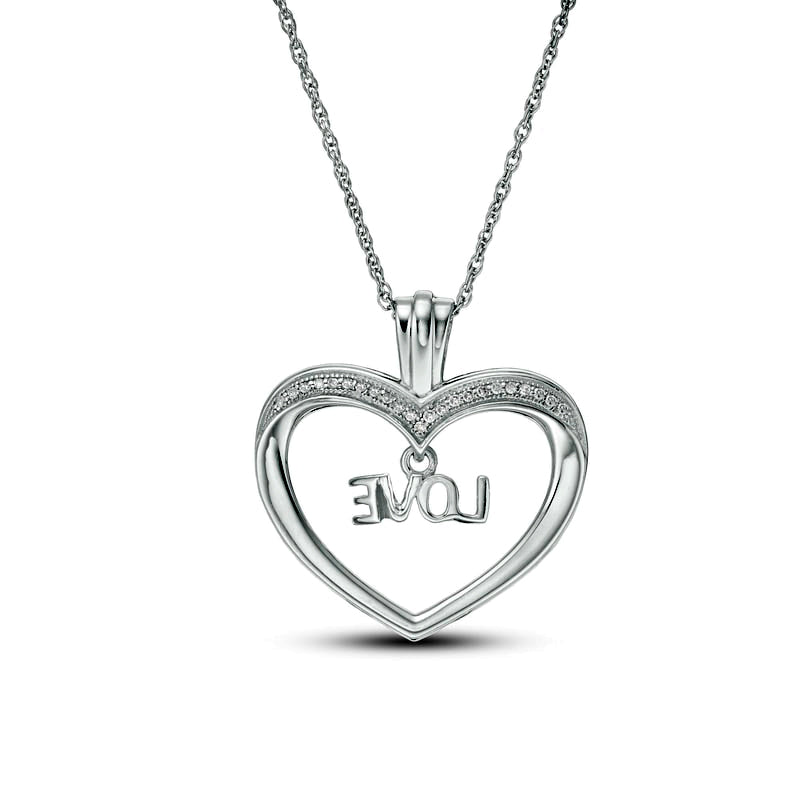 0.1 CT. T.W. Natural Diamond "LOVE" Charm in Heart Pendant in Sterling Silver