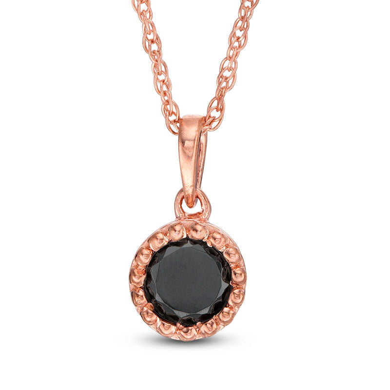 0.38 CT. Enhanced Black Natural Clarity Enhanced Solitaire Beaded Frame Pendant in 10K Rose Gold