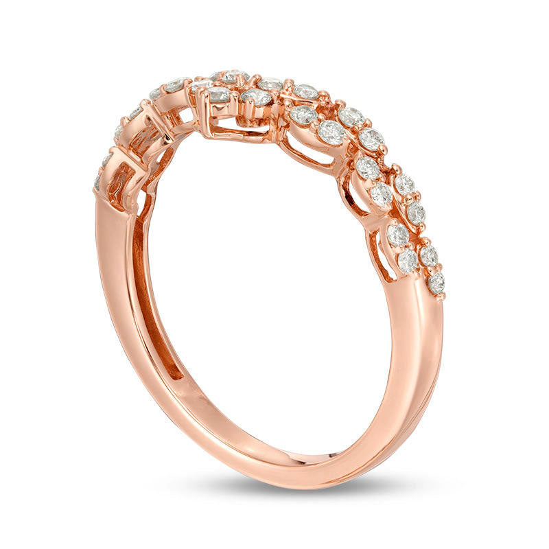 0.33 CT. T.W. Certified Natural Diamond Double Row Chevron Ring in Solid 14K Rose Gold (I/I1)