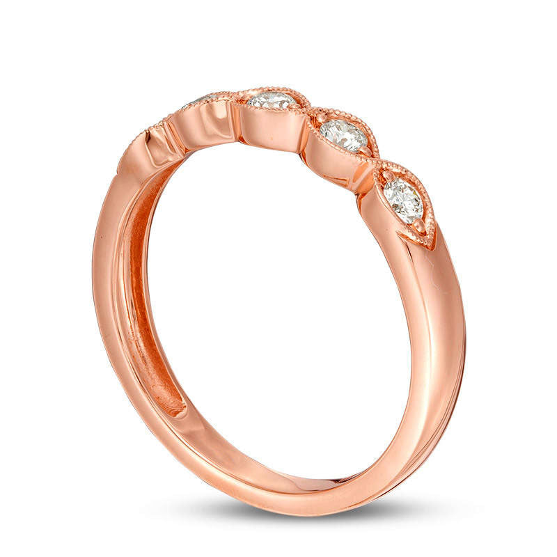 0.25 CT. T.W. Certified Natural Diamond Antique Vintage-Style Five Stone Anniversary Band in Solid 14K Rose Gold (I/I1)