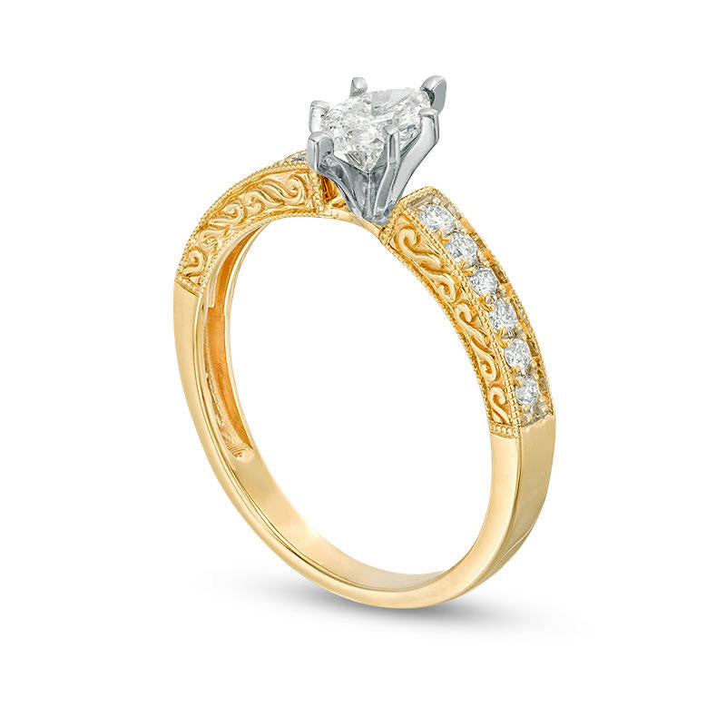 0.50 CT. T.W. Certified Marquise Natural Diamond Filigree Antique Vintage-Style Engagement Ring in Solid 14K Gold (I/I1)