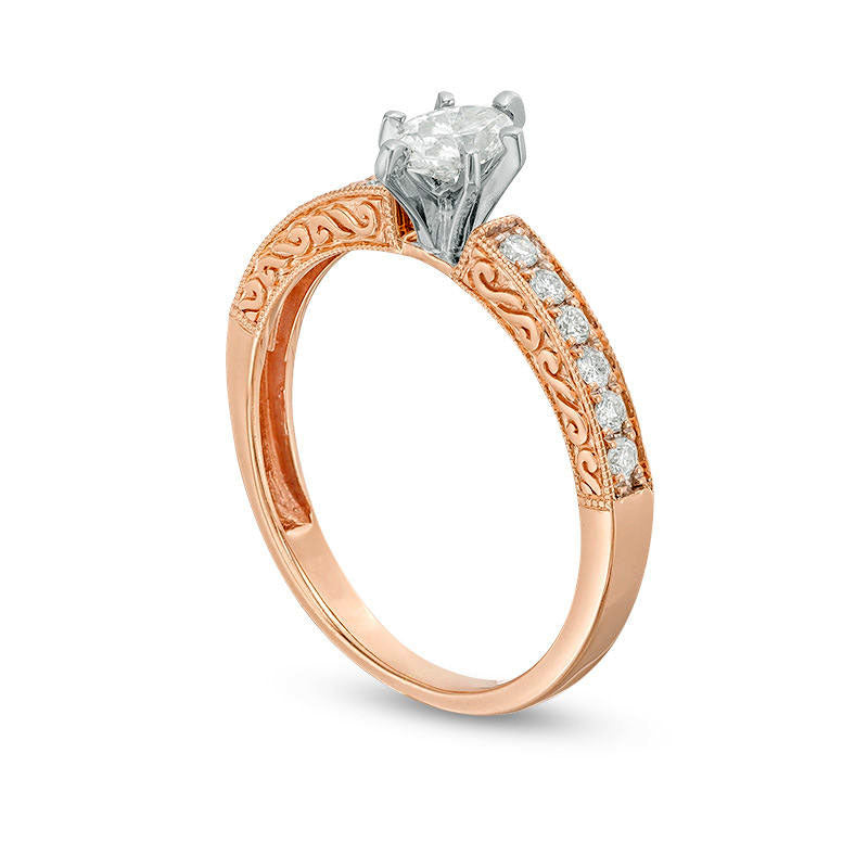 0.50 CT. T.W. Certified Marquise Natural Diamond Filigree Antique Vintage-Style Engagement Ring in Solid 14K Rose Gold (I/I1)