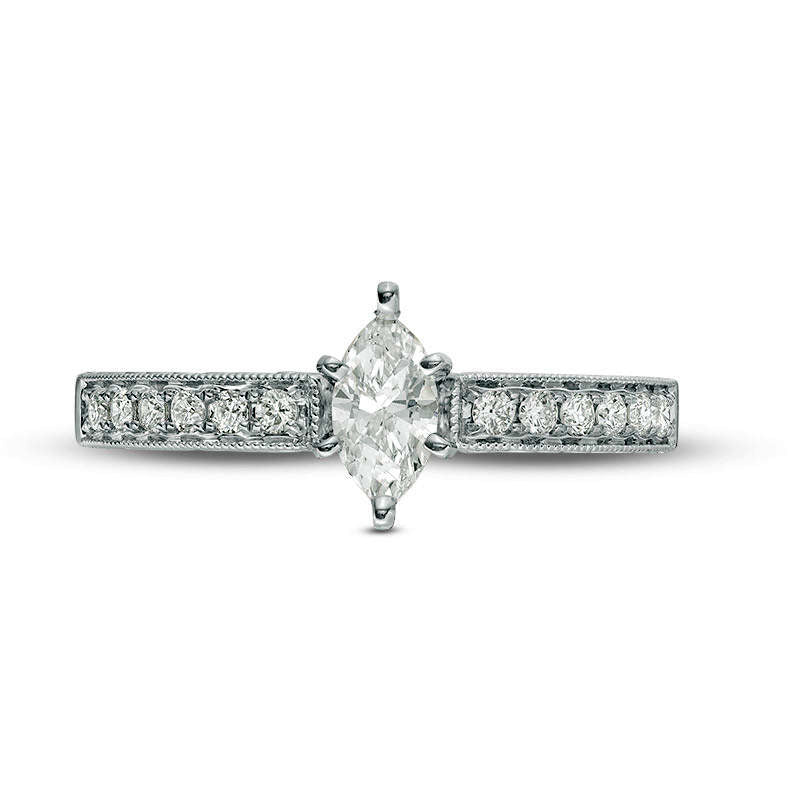 0.50 CT. T.W. Certified Marquise Natural Diamond Filigree Antique Vintage-Style Engagement Ring in Solid 14K White Gold (I/I1)