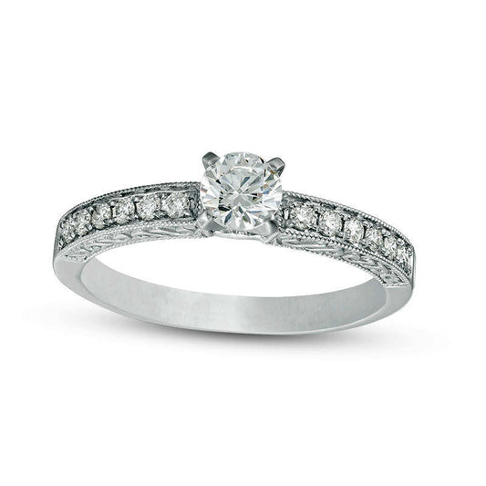 0.50 CT. T.W. Certified Natural Diamond Filigree Antique Vintage-Style Engagement Ring in Solid 14K White Gold (I/I1)