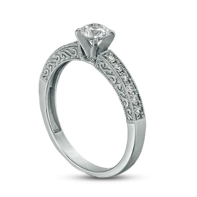 0.50 CT. T.W. Certified Natural Diamond Filigree Antique Vintage-Style Engagement Ring in Solid 14K White Gold (I/I1)