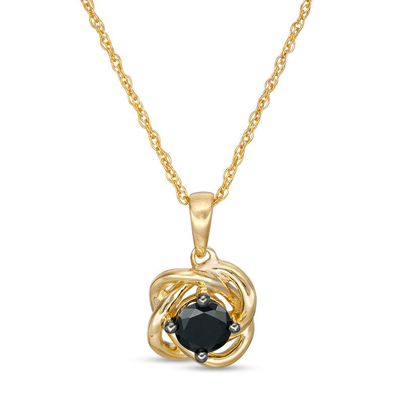 0.38 CT. Enhanced Black Natural Clarity Enhanced Solitaire Love Knot Pendant in 10K Yellow Gold