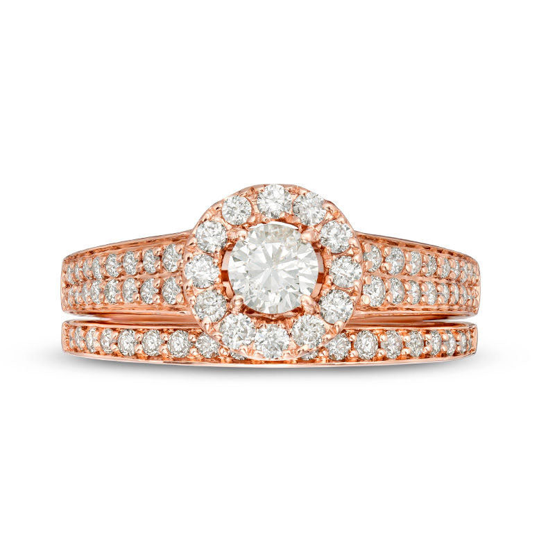 1.0 CT. T.W. Certified Natural Diamond Frame Bridal Engagement Ring Set in Solid 14K Rose Gold (I/I1)