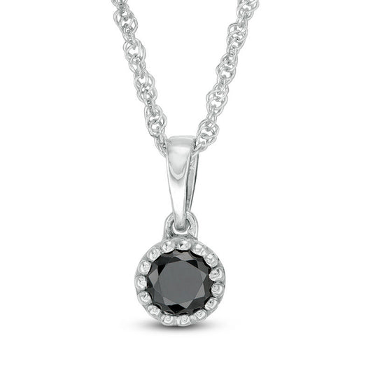 0.2 CT. Enhanced Black Natural Clarity Enhanced Solitaire Beaded Frame Pendant in 10K White Gold