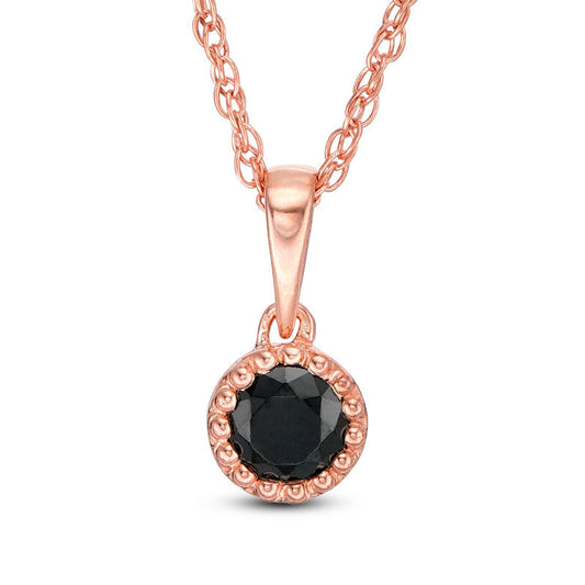 0.2 CT. Enhanced Black Natural Clarity Enhanced Solitaire Beaded Frame Pendant in 10K Rose Gold