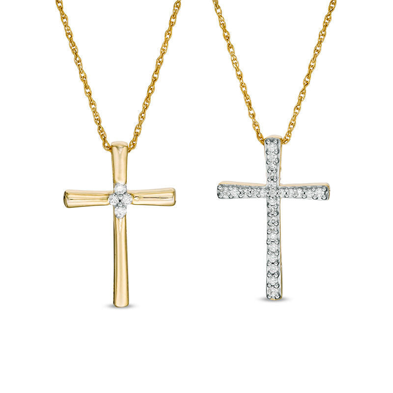 0.25 CT. T.W. Natural Diamond Reversible Cross Pendant in 10K Yellow Gold with White Rhodium