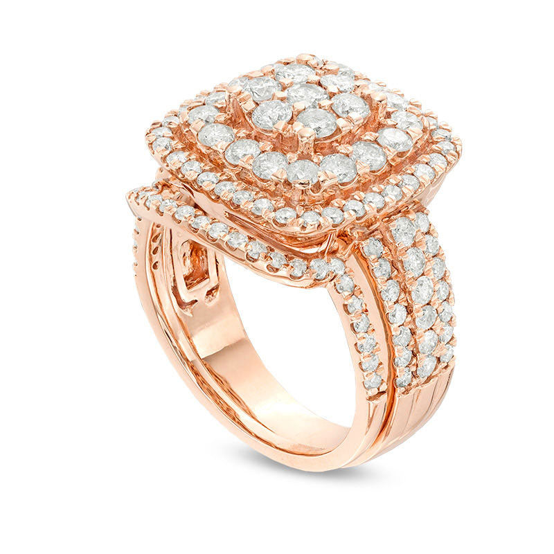 2.0 CT. T.W. Composite Natural Diamond Cushion Frame Bridal Engagement Ring Set in Solid 10K Rose Gold