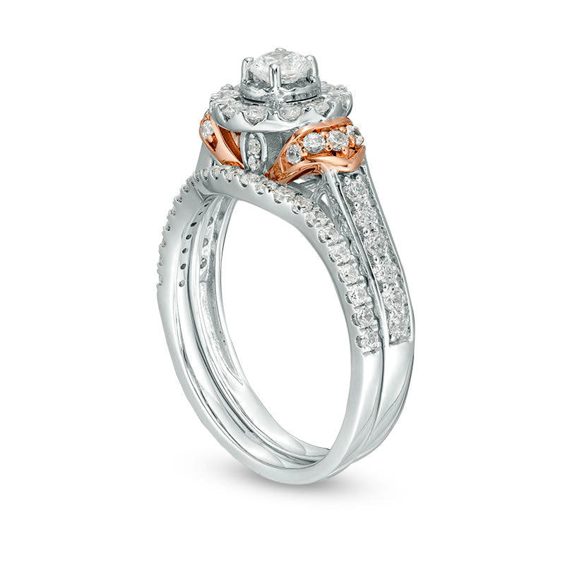 0.88 CT. T.W. Natural Diamond Frame Bridal Engagement Ring Set in Solid 10K Two-Tone Gold