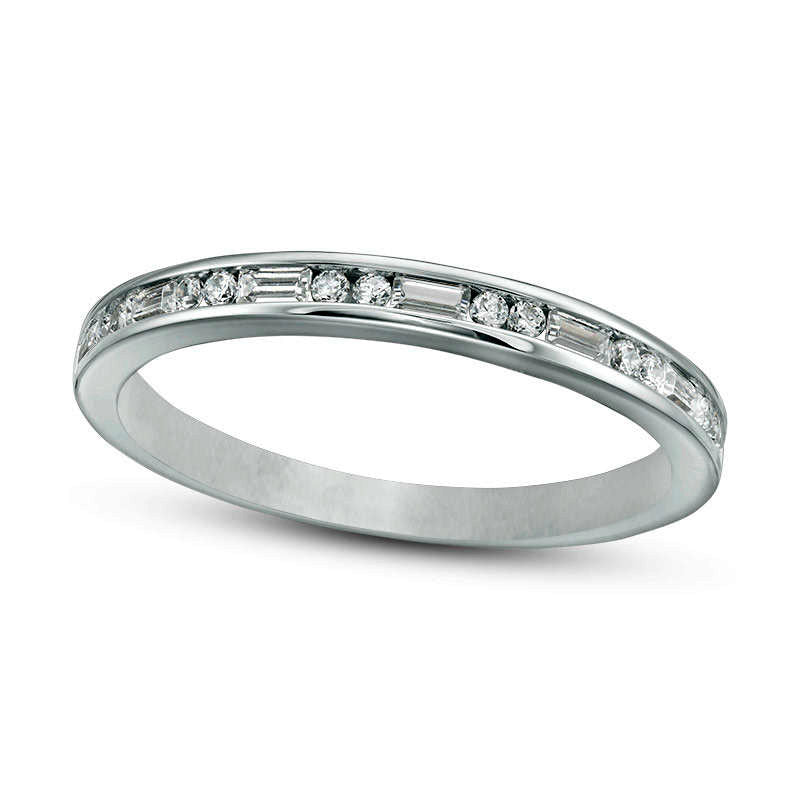 0.25 CT. T.W. Baguette and Round Natural Diamond Alternating Anniversary Band in Solid 14K White Gold