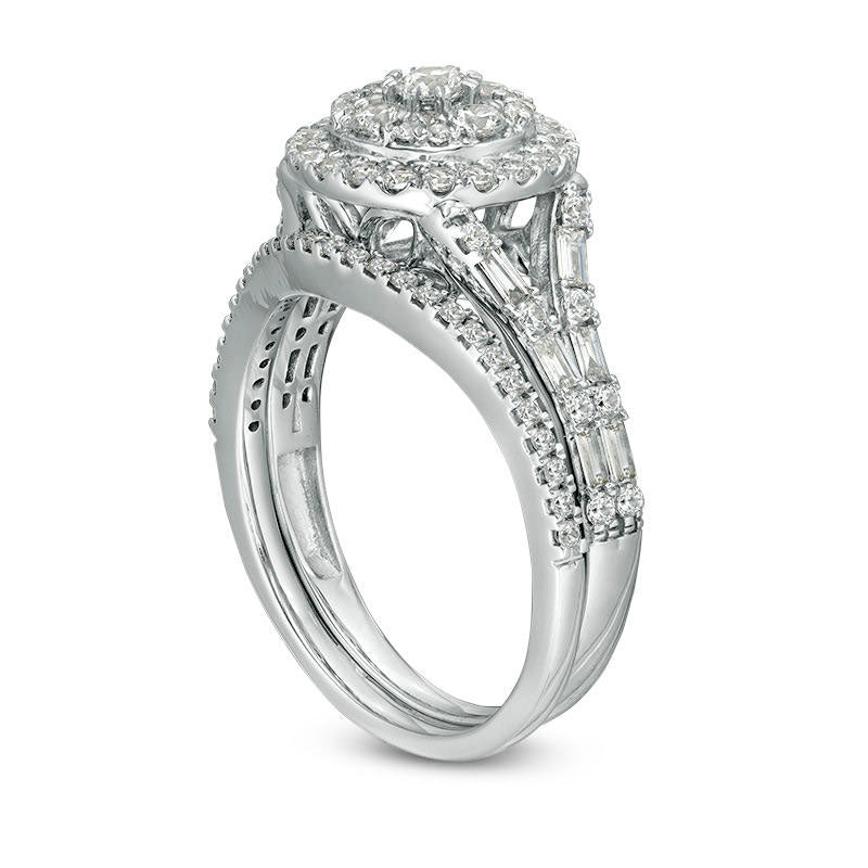 1.0 CT. T.W. Composite Natural Diamond Frame Bridal Engagement Ring Set in Solid 10K White Gold