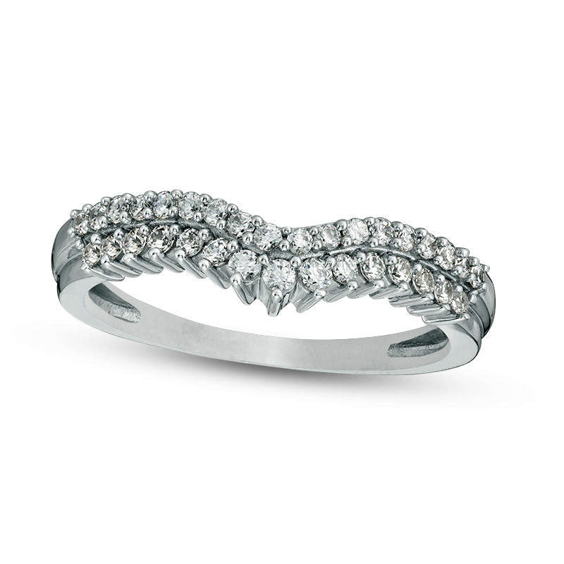 0.33 CT. T.W. Natural Diamond Double Row Chevron Anniversary Band in Solid 10K White Gold