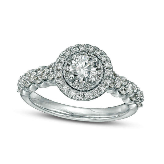 1.0 CT. T.W. Natural Diamond Double Frame Engagement Ring in Solid 18K White Gold (I/SI2)