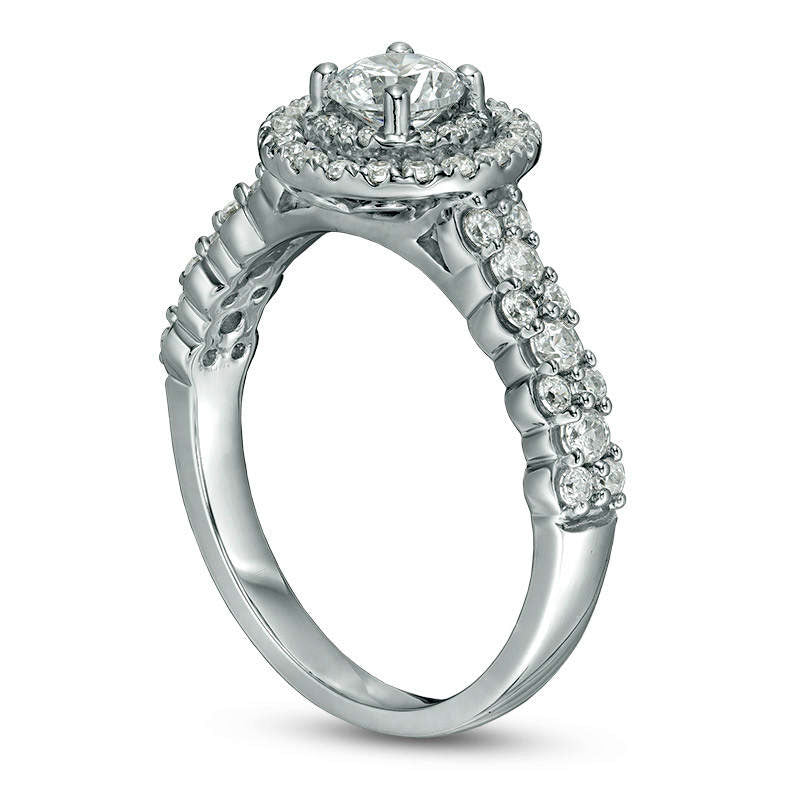 1.0 CT. T.W. Natural Diamond Double Frame Engagement Ring in Solid 18K White Gold (I/SI2)