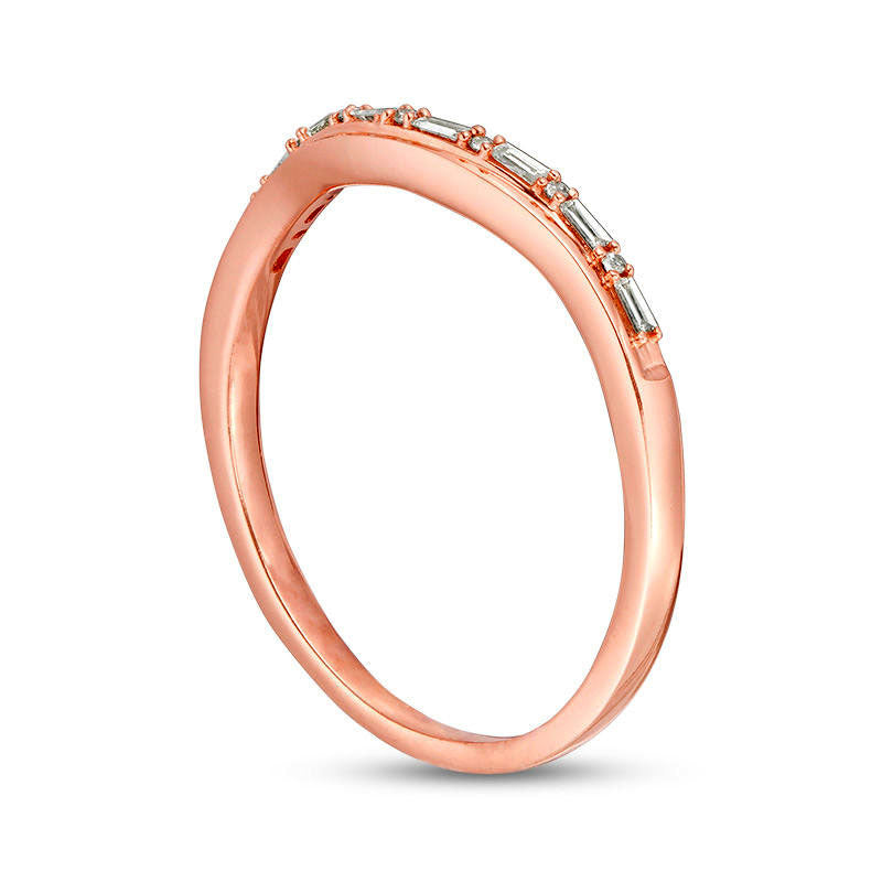 0.10 CT. T.W. Baguette and Round Natural Diamond Alternating Contour Anniversary Band in Solid 10K Rose Gold