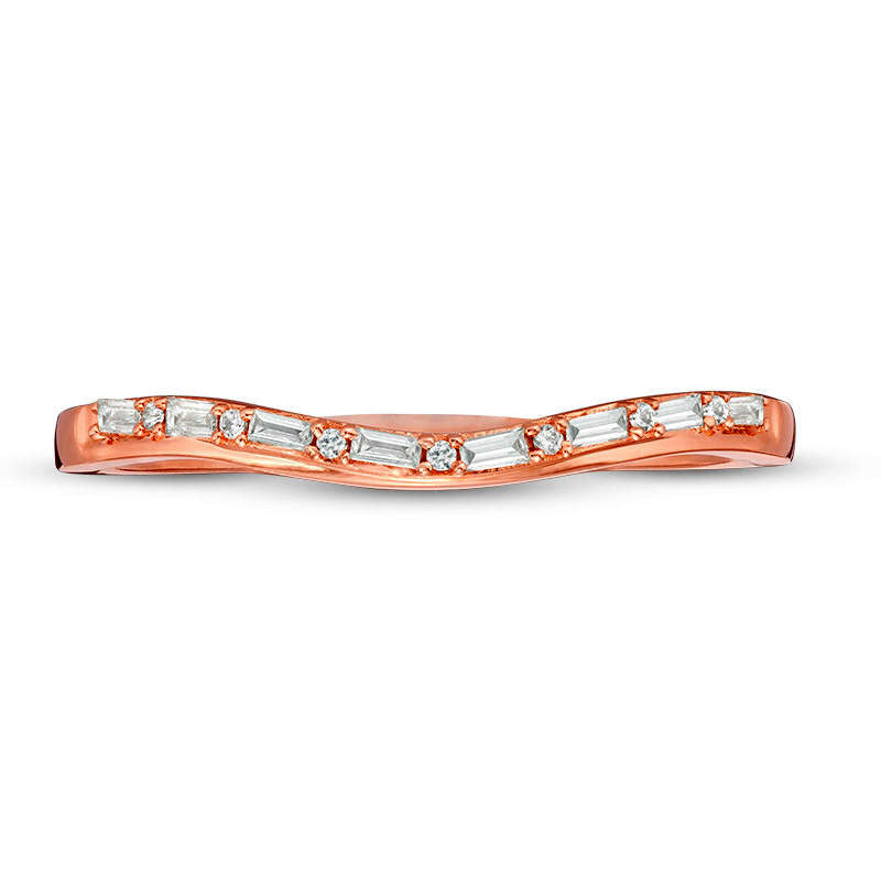 0.10 CT. T.W. Baguette and Round Natural Diamond Alternating Contour Anniversary Band in Solid 10K Rose Gold