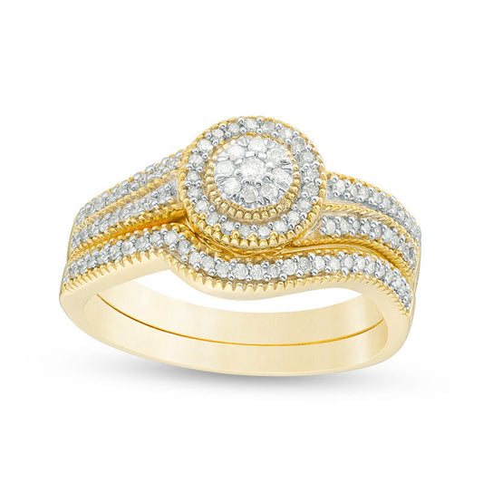 0.33 CT. T.W. Composite Natural Diamond Frame Milgrain Bridal Engagement Ring Set in Solid 10K Yellow Gold