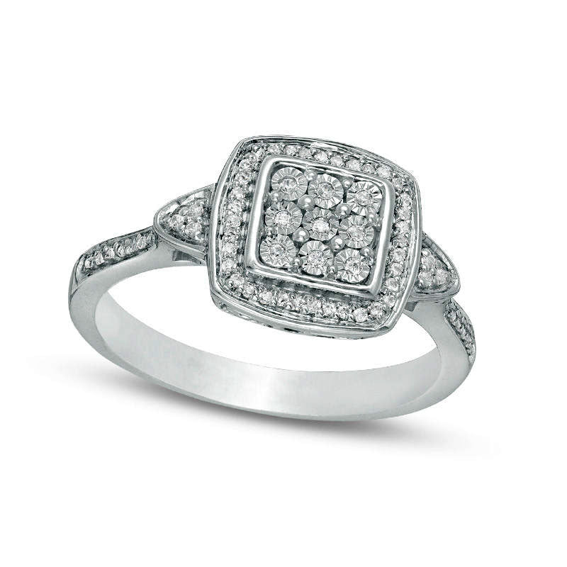 0.13 CT. T.W. Composite Natural Diamond Cushion Frame Tri-Sides Ring in Sterling Silver