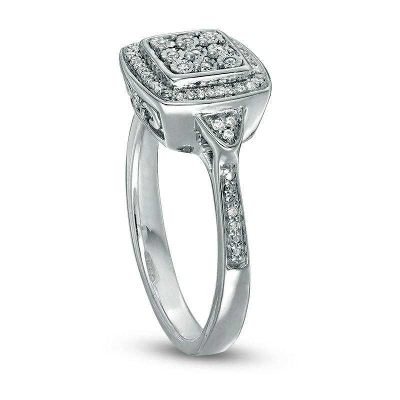 0.13 CT. T.W. Composite Natural Diamond Cushion Frame Tri-Sides Ring in Sterling Silver