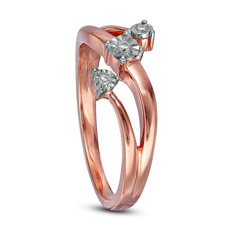 Natural Diamond Accent Three Stone Wave Bypass Ring in Solid 10K Rose Gold