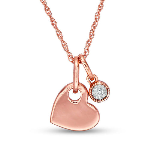 Natural Clarity Enhanced Accent Solitaire and Heart Charm Pendant in Sterling Silver with 14K Rose Gold Plate