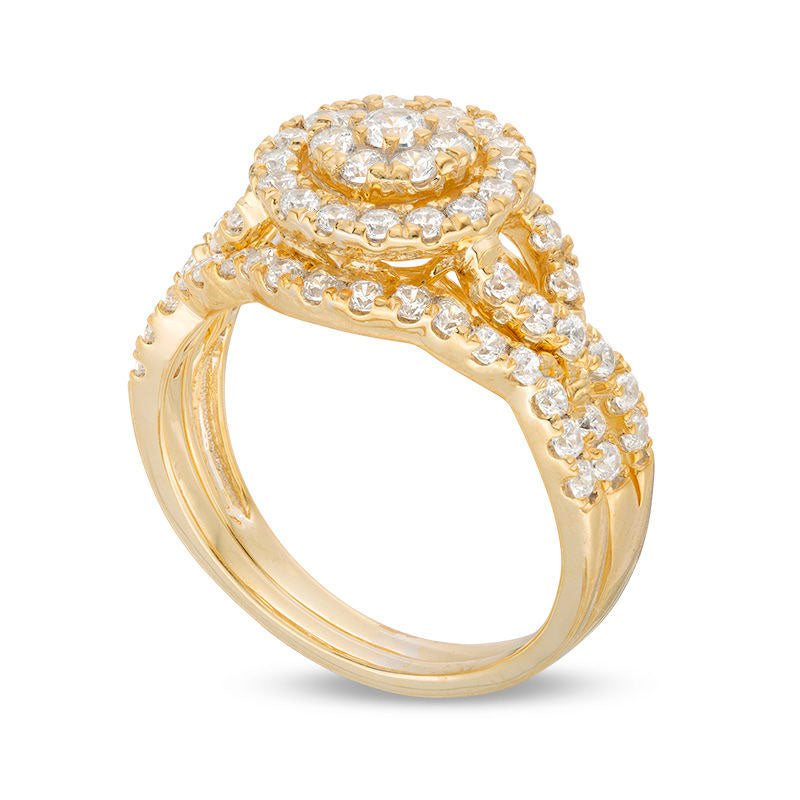 1.0 CT. T.W. Composite Natural Diamond Frame Bridal Engagement Ring Set in Solid 10K Yellow Gold