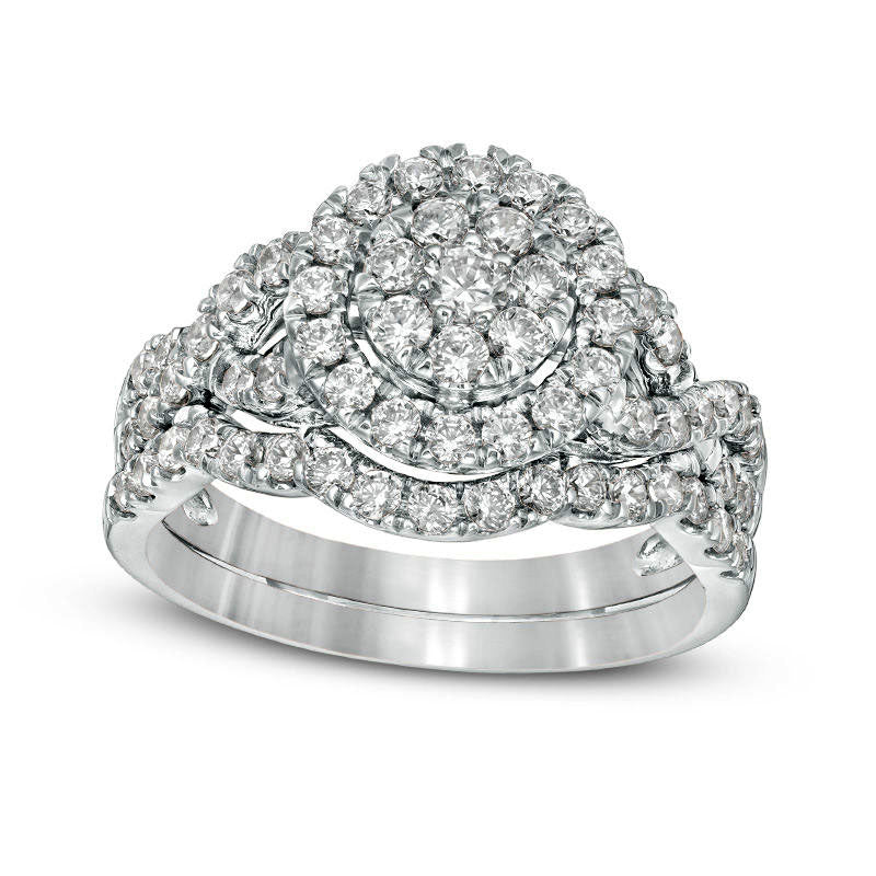 1.0 CT. T.W. Composite Natural Diamond Frame Bridal Engagement Ring Set in Solid 10K White Gold