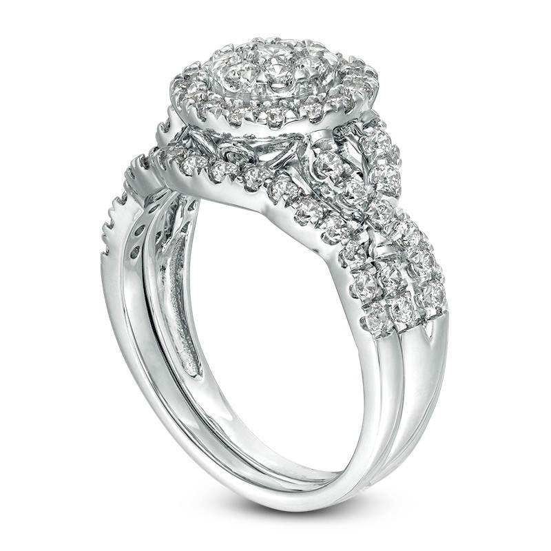 1.0 CT. T.W. Composite Natural Diamond Frame Bridal Engagement Ring Set in Solid 10K White Gold