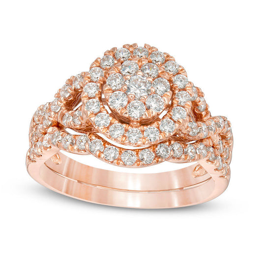 1.0 CT. T.W. Composite Natural Diamond Frame Bridal Engagement Ring Set in Solid 10K Rose Gold