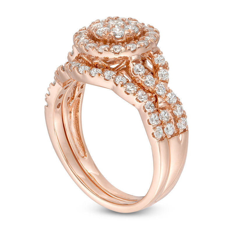 1.0 CT. T.W. Composite Natural Diamond Frame Bridal Engagement Ring Set in Solid 10K Rose Gold