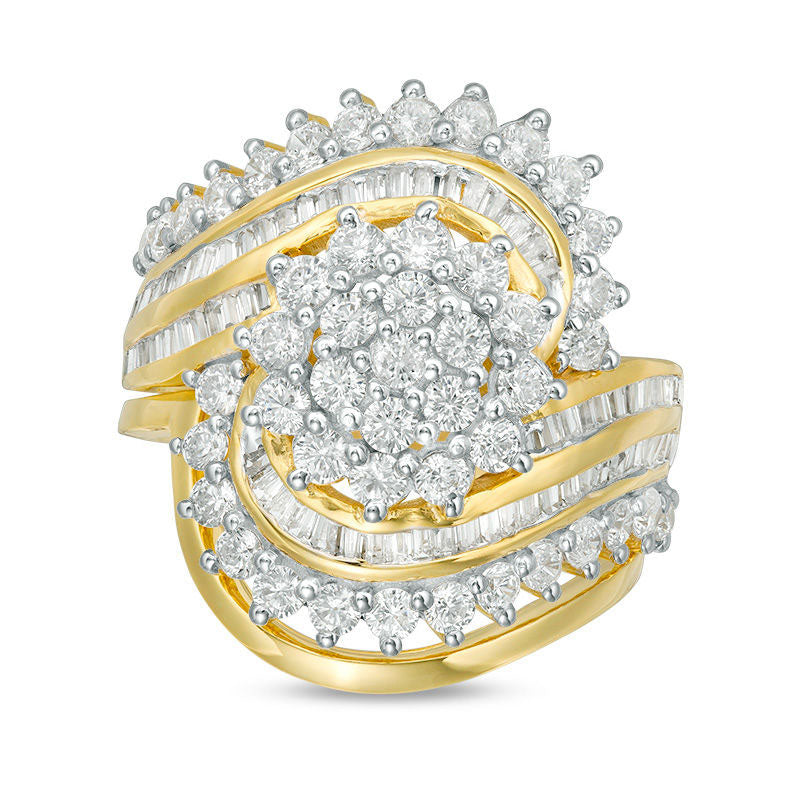 2.0 CT. T.W. Composite Natural Diamond Multi-Row Bypass Bridal Engagement Ring Set in Solid 10K Yellow Gold