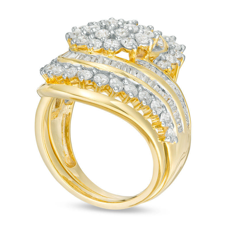 2.0 CT. T.W. Composite Natural Diamond Multi-Row Bypass Bridal Engagement Ring Set in Solid 10K Yellow Gold