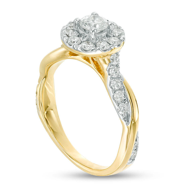 0.88 CT. T.W. Natural Diamond Frame Twist Shank Engagement Ring in Solid 10K Yellow Gold