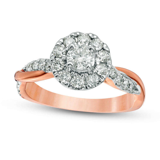 0.88 CT. T.W. Natural Diamond Frame Twist Shank Engagement Ring in Solid 10K Rose Gold