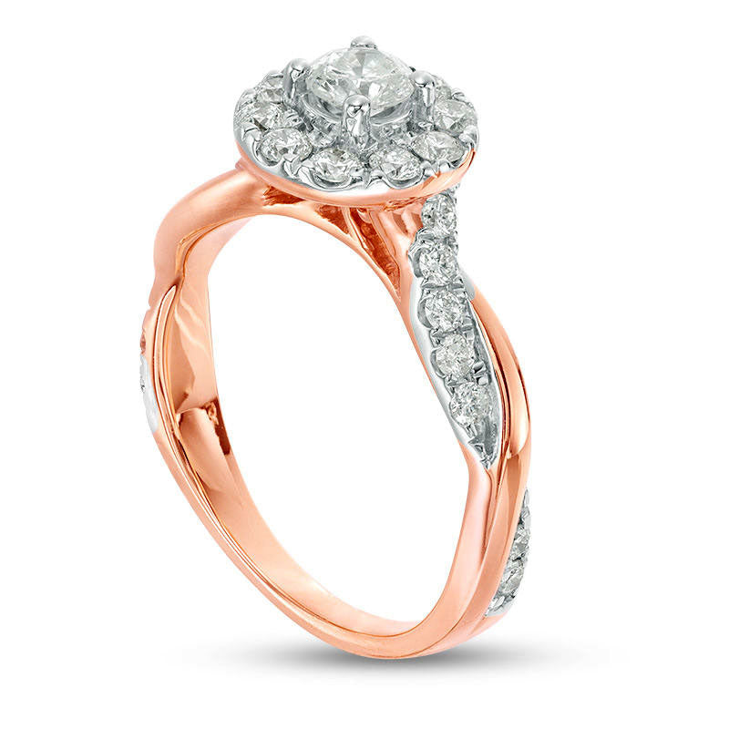 0.88 CT. T.W. Natural Diamond Frame Twist Shank Engagement Ring in Solid 10K Rose Gold