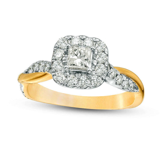 0.88 CT. T.W. Princess-Cut Natural Diamond Frame Twist Shank Engagement Ring in Solid 10K Yellow Gold