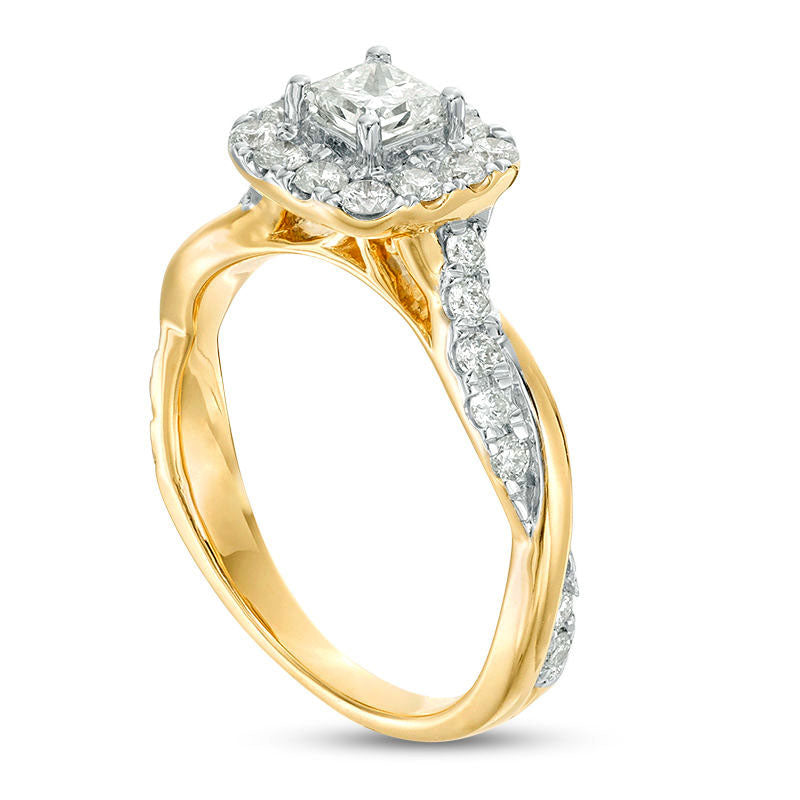 0.88 CT. T.W. Princess-Cut Natural Diamond Frame Twist Shank Engagement Ring in Solid 10K Yellow Gold