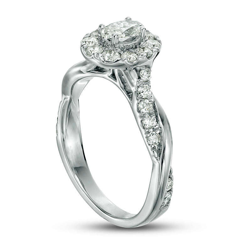 0.88 CT. T.W. Oval Natural Diamond Frame Twist Shank Engagement Ring in Solid 10K White Gold