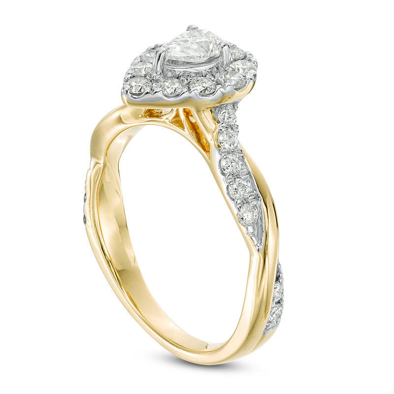 0.88 CT. T.W. Pear-Shaped Natural Diamond Frame Twist Shank Engagement Ring in Solid 10K Yellow Gold