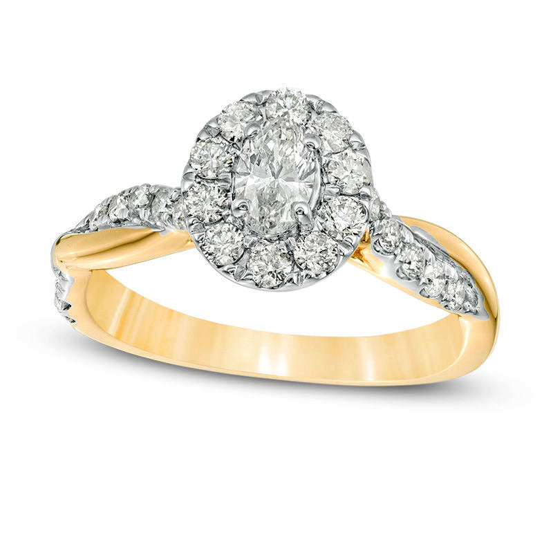 0.88 CT. T.W. Oval Natural Diamond Frame Twist Shank Engagement Ring in Solid 10K Yellow Gold