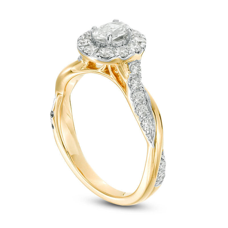 0.88 CT. T.W. Oval Natural Diamond Frame Twist Shank Engagement Ring in Solid 10K Yellow Gold