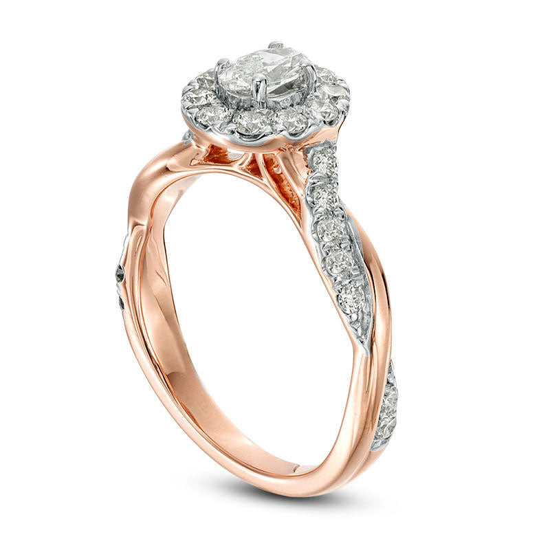 0.88 CT. T.W. Oval Natural Diamond Frame Twist Shank Engagement Ring in Solid 10K Rose Gold